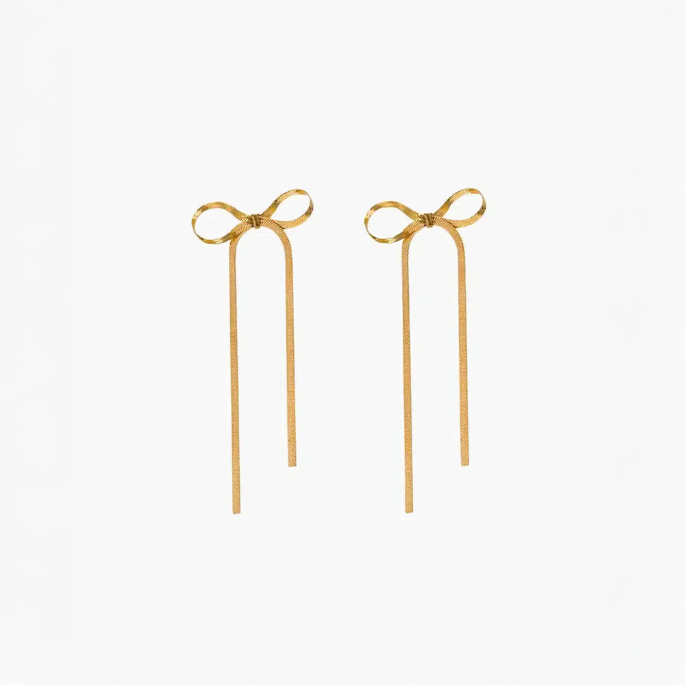 Sarella | Boucles d’oreilles nœud et chaîne serpent dorée