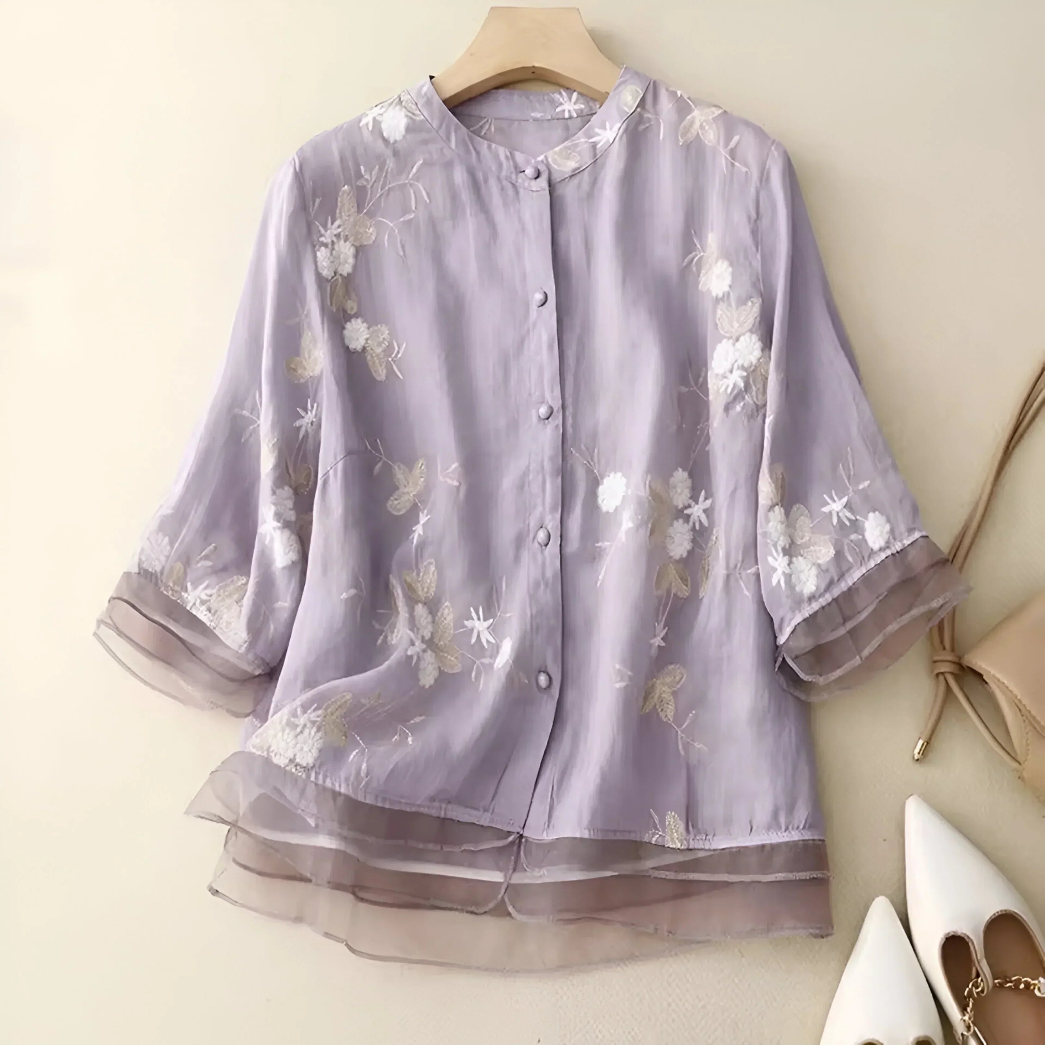 Emily | top en coton avec fleurs brodées
