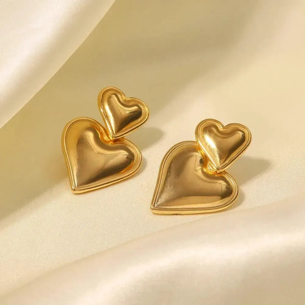 Pasélia | Boucles d’oreilles double cœur au style romantique