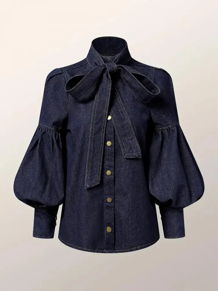 Fernande | Élégante Blouse à Col Montant avec Nœud