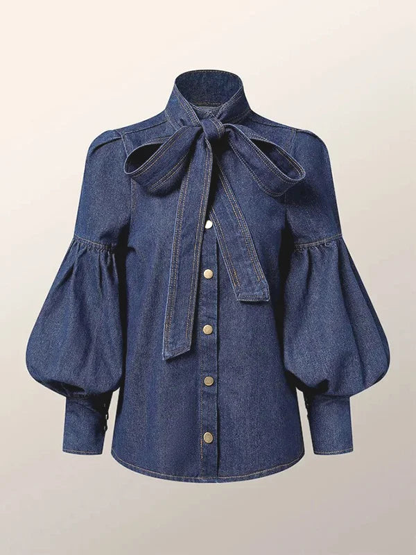 Fernande | Élégante Blouse à Col Montant avec Nœud