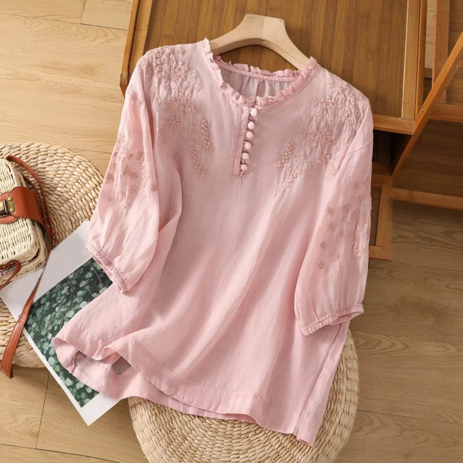 Suzanne | Blouse à Boutons Brodée