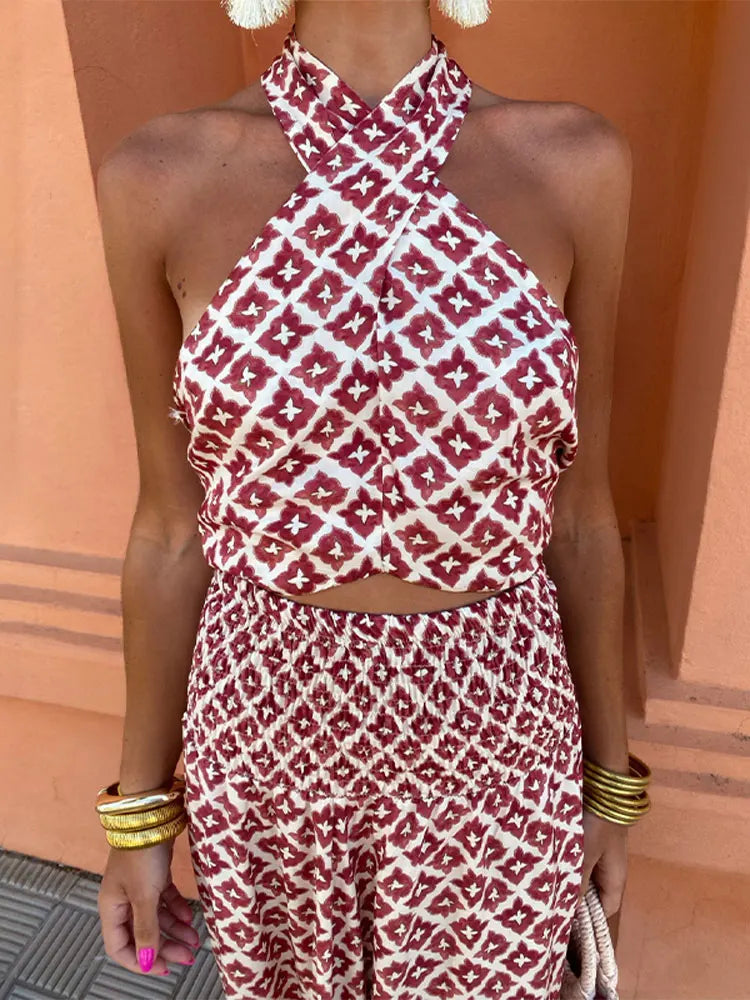 Mickay | Élégante robe midi sans manches avec détails froncés