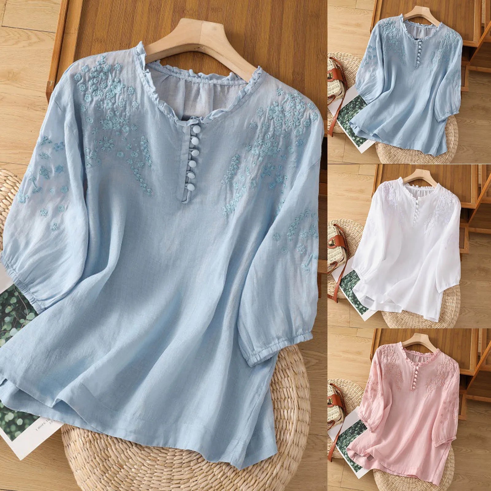 Suzanne | Blouse à Boutons Brodée