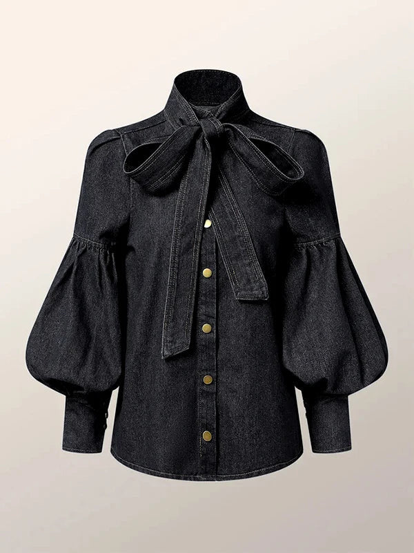 Fernande | Élégante Blouse à Col Montant avec Nœud