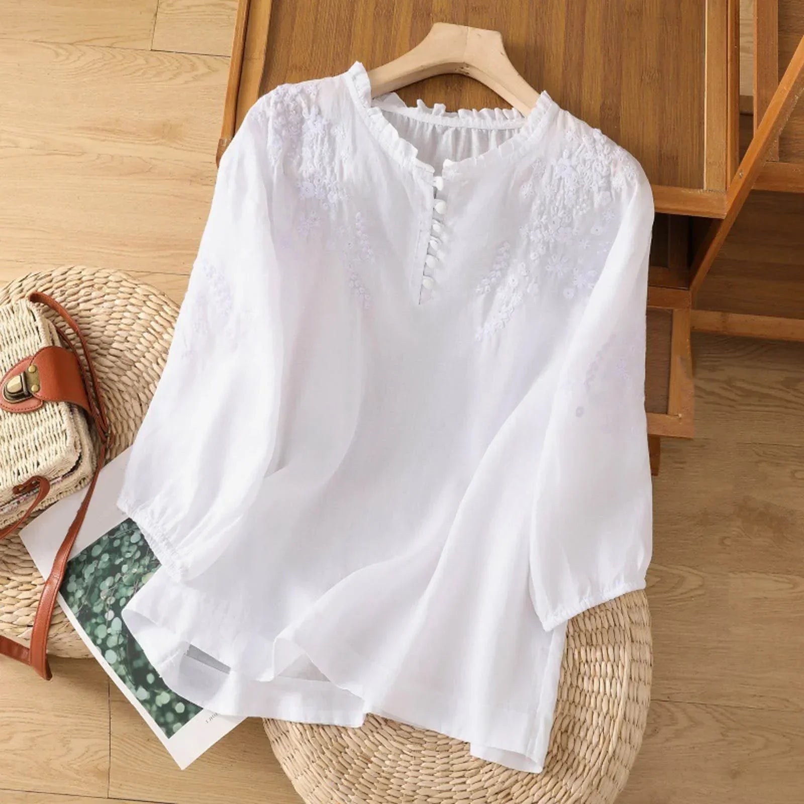Suzanne | Blouse à Boutons Brodée