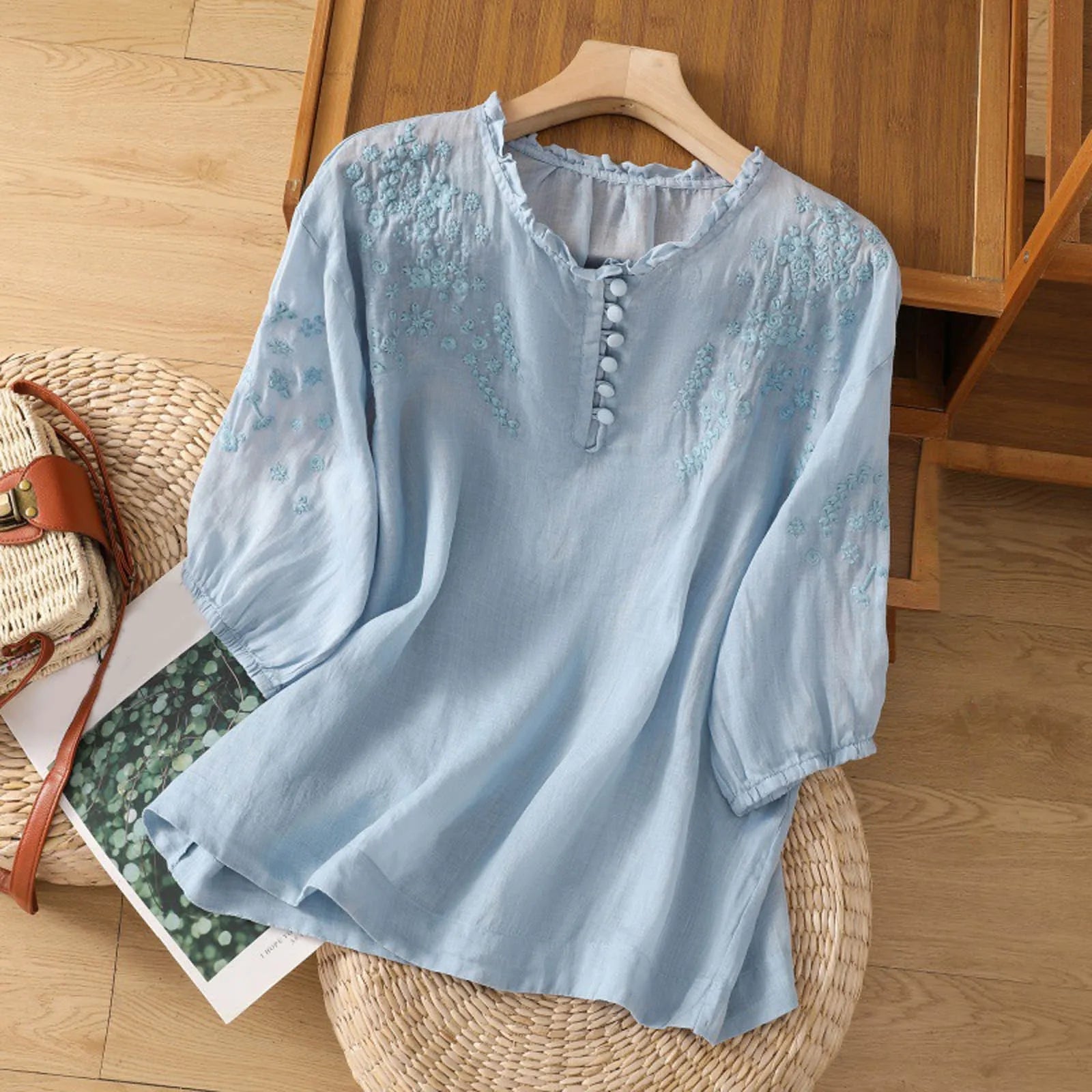 Suzanne | Blouse à Boutons Brodée
