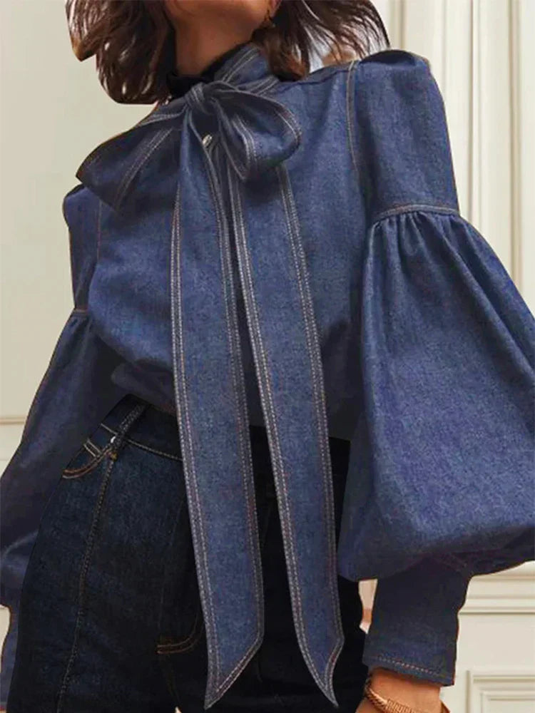 Fernande | Élégante Blouse à Col Montant avec Nœud