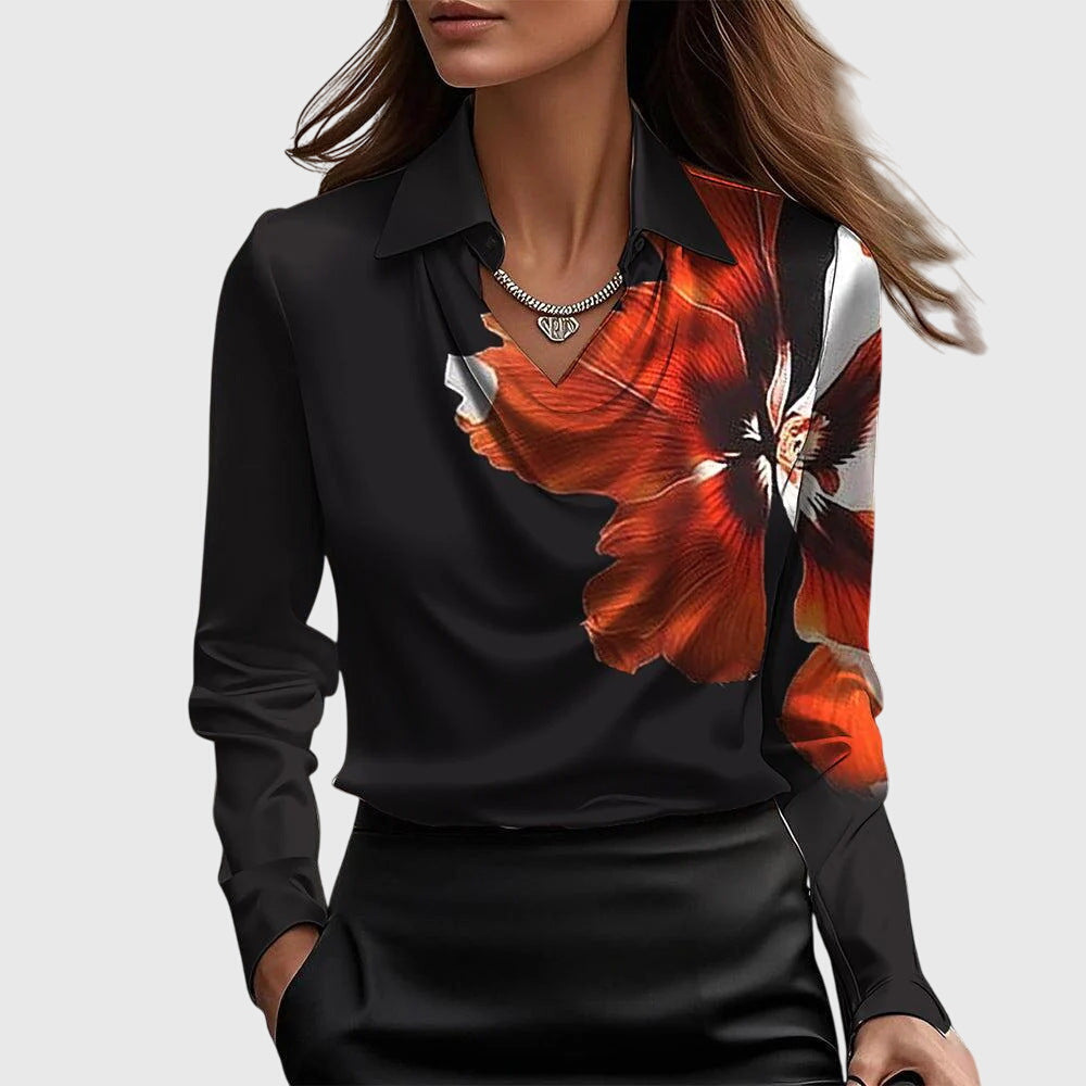 Liana | Blouse col V satinée