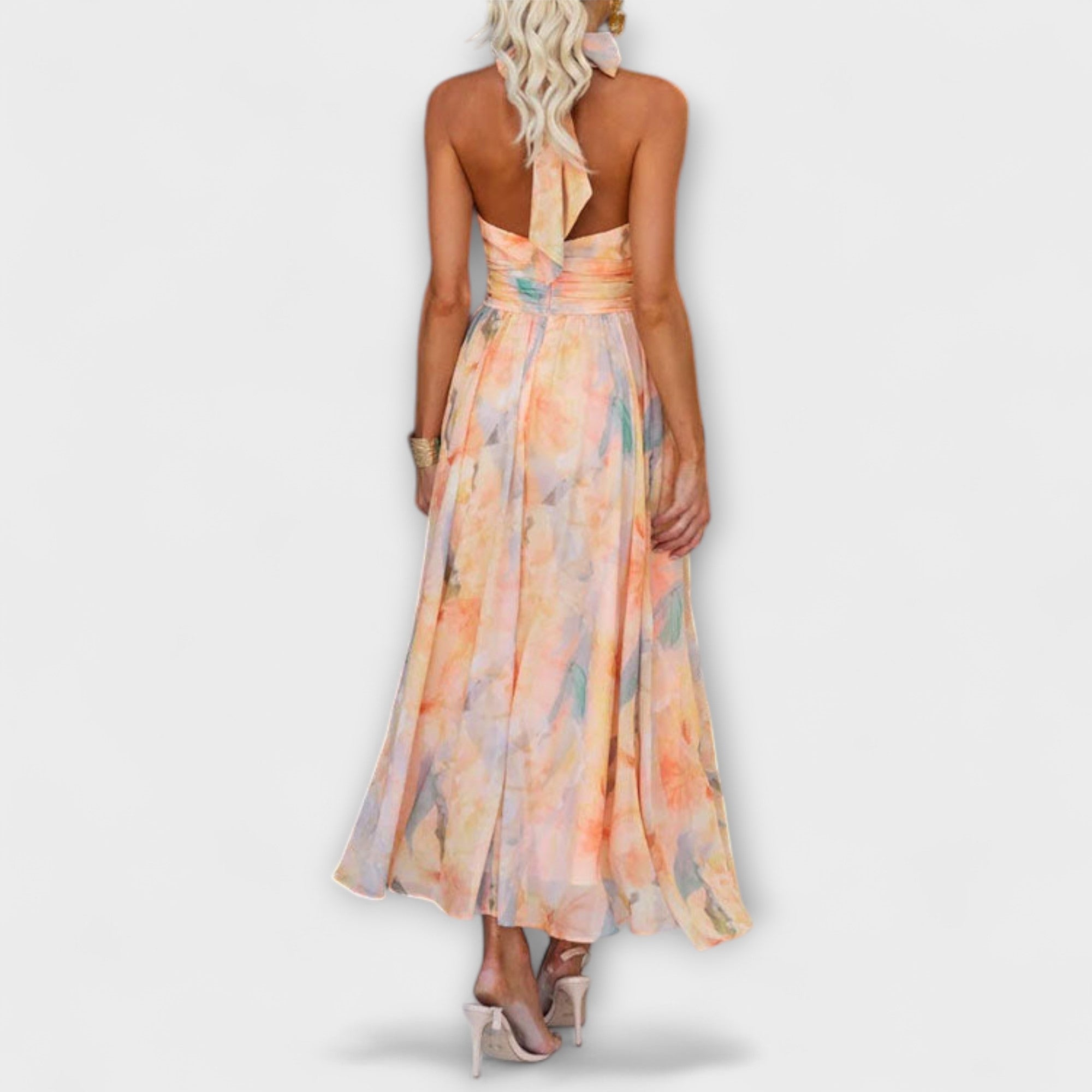 Maëlle | Robe longue à imprimé aquarelle avec col halter