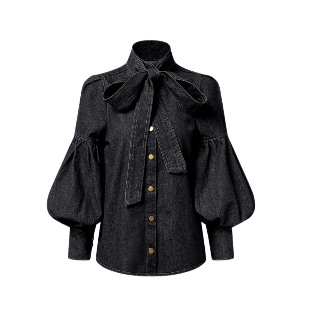 Fernande | Élégante Blouse à Col Montant avec Nœud