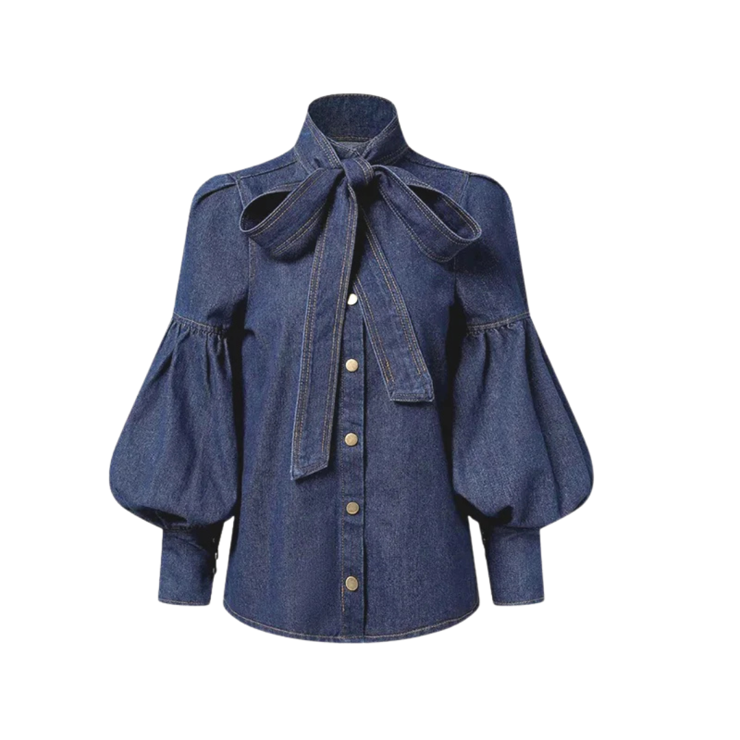 Fernande | Élégante Blouse à Col Montant avec Nœud