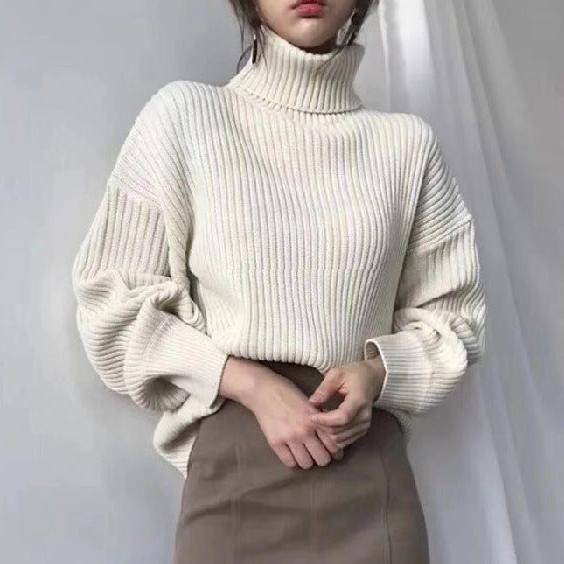 BNOIR | Luxe Pull à col roulé et à manches ballon
