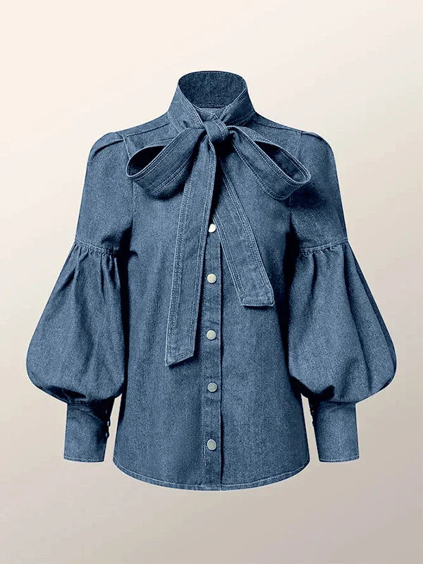 Fernande | Élégante Blouse à Col Montant avec Nœud