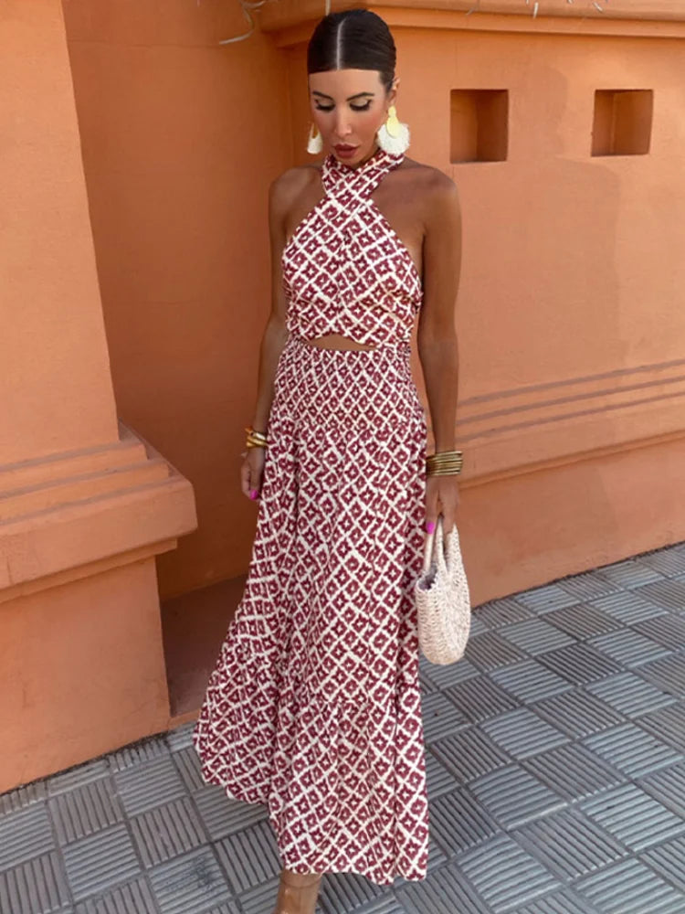 Mickay | Élégante robe midi sans manches avec détails froncés