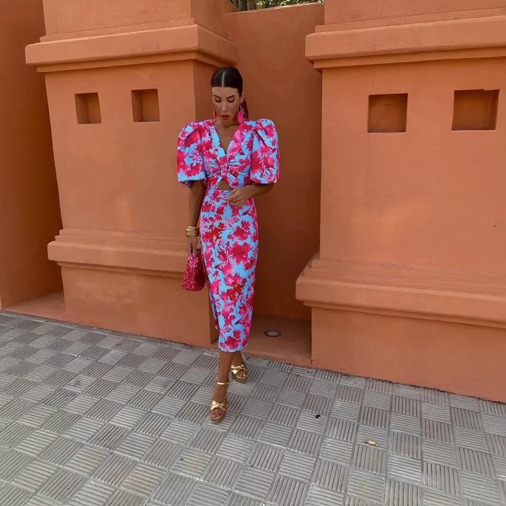 Arielle | Robe midi colorée à manches plissées