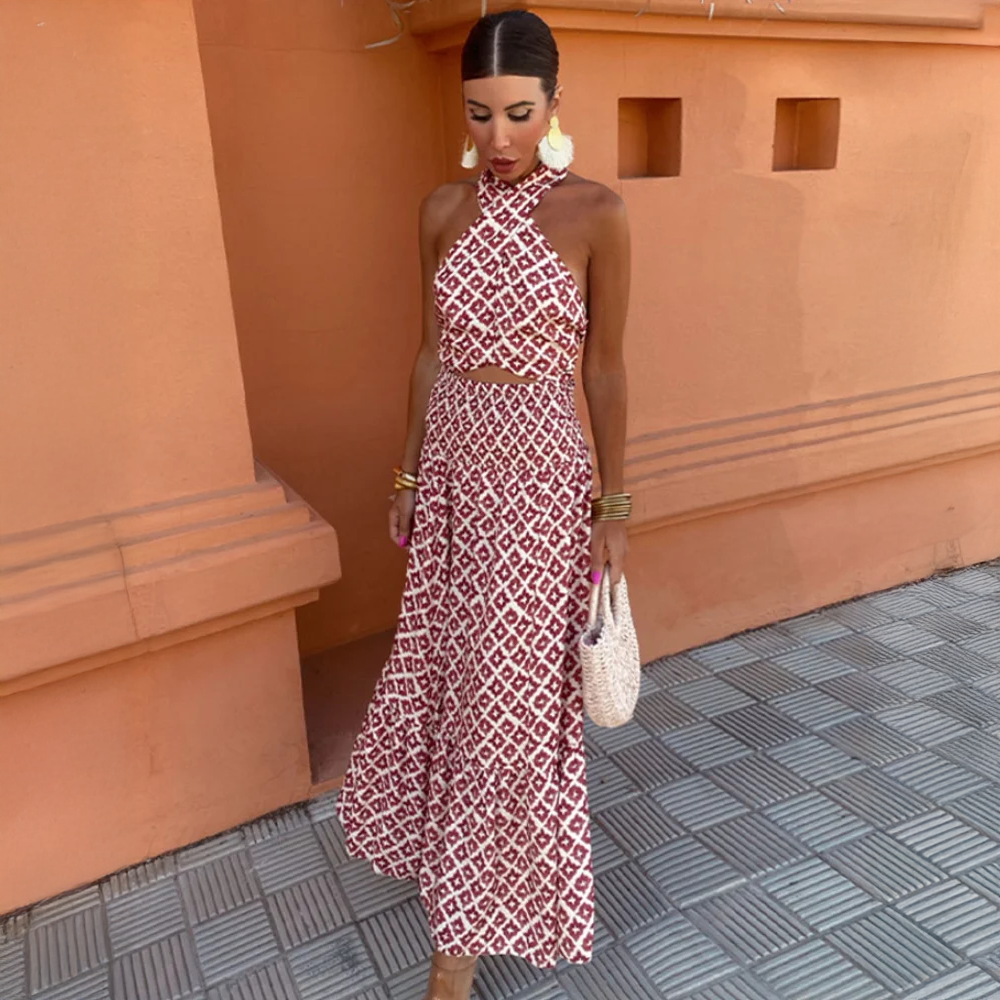 Mickay | Élégante robe midi sans manches avec détails froncés